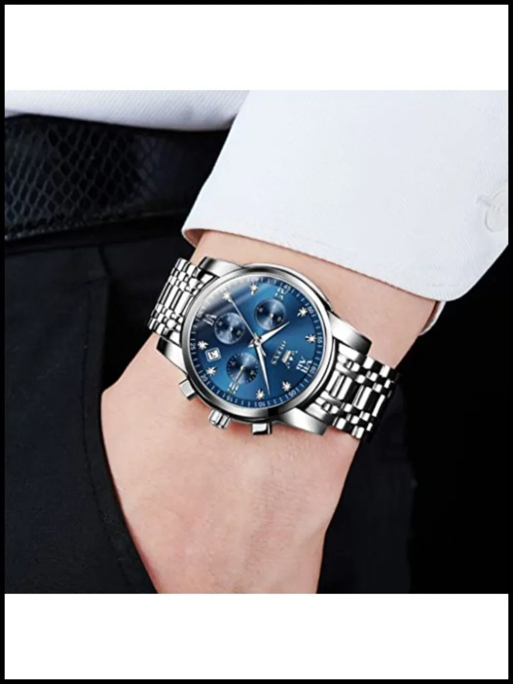 Men's Stainless Steel Chronograph Watch Big Face Analog Quartz Waterproof Dress
